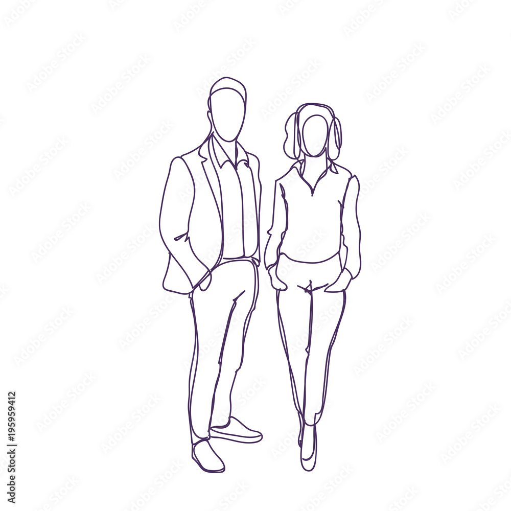 Successful Business Man And Woman Couple Doodle Male And Female Silhouette On White Background Vector Illustration Successful Business Man And Woman Couple Doodle Male And Female Silhouette On White Background Vector Illustration