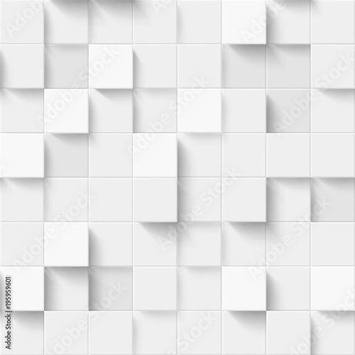 Seamless pattern with three-dimensional cubes. Abstract mosaic of white colors squares