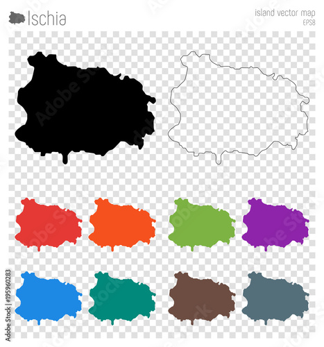Ischia high detailed map. Island silhouette icon. Isolated Ischia black map outline. Vector illustration.