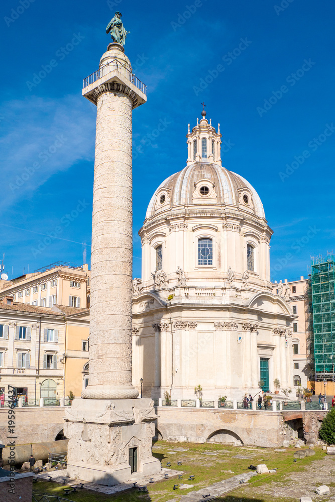 Trajans Column and Forum in Rome, Italy