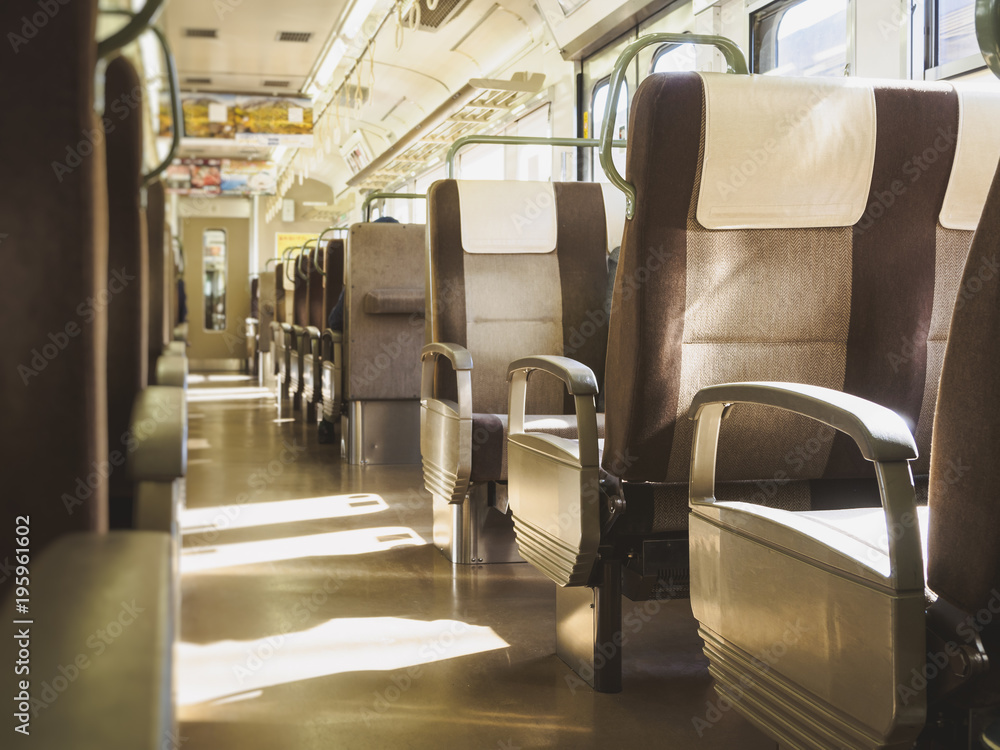 Fototapeta premium Train travel Passenger seats row People sit in Train Japan Train interior