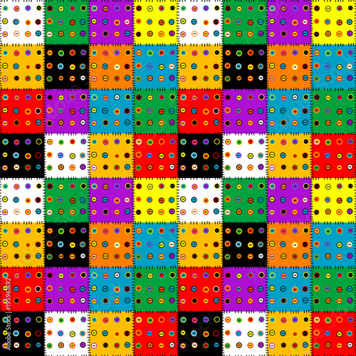 Colorful patchwork background with buttons