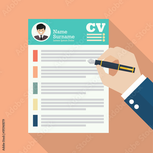 Hand writing Curriculum Vitae application paper sheet