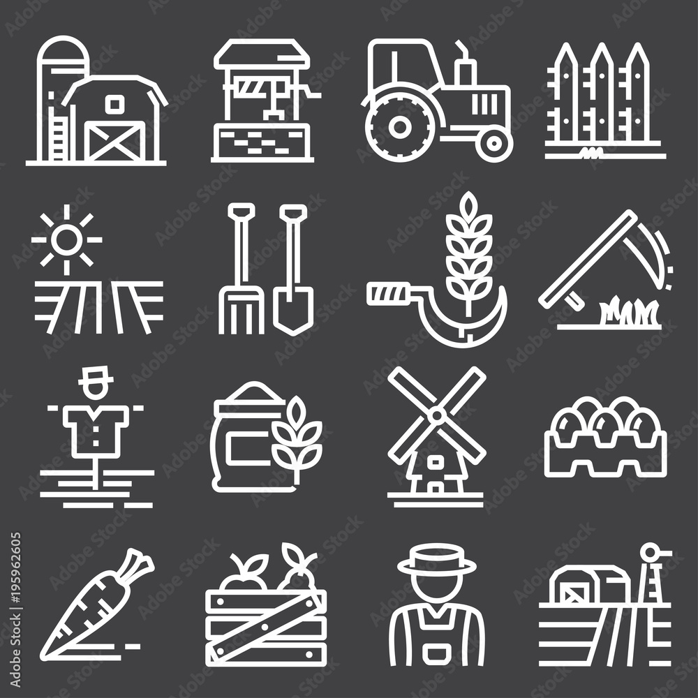 Farming and agriculture icons set.