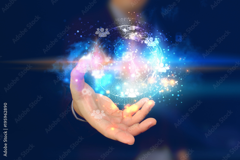 Businessman holding global network. social network concept. Businessman holding global network. social network concept.