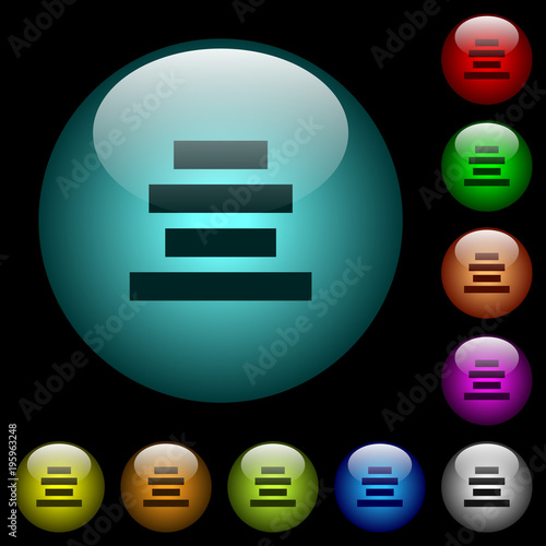 Text align center icons in color illuminated glass buttons