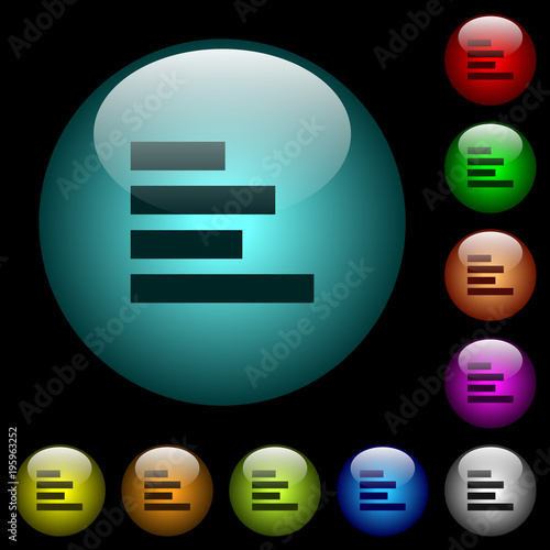 Text align left icons in color illuminated glass buttons