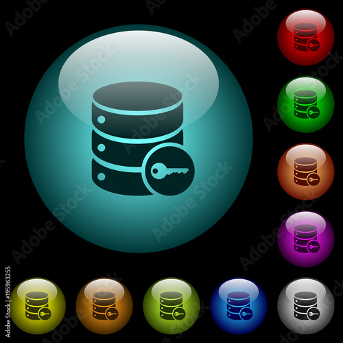 Secure database icons in color illuminated glass buttons