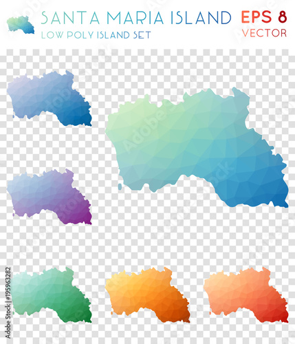Santa Maria Island geometric polygonal maps, mosaic style island collection. Magnetic low poly style, modern design. Santa Maria Island polygonal maps for infographics or presentation.