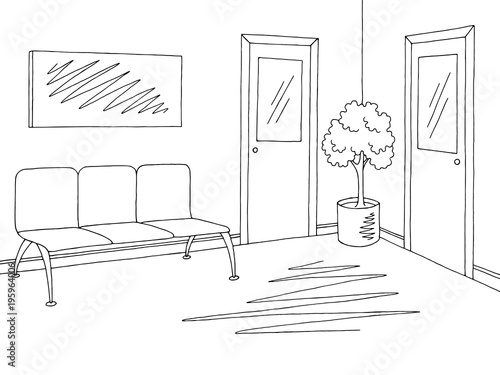 Corridor graphic black white interior sketch illustration vector