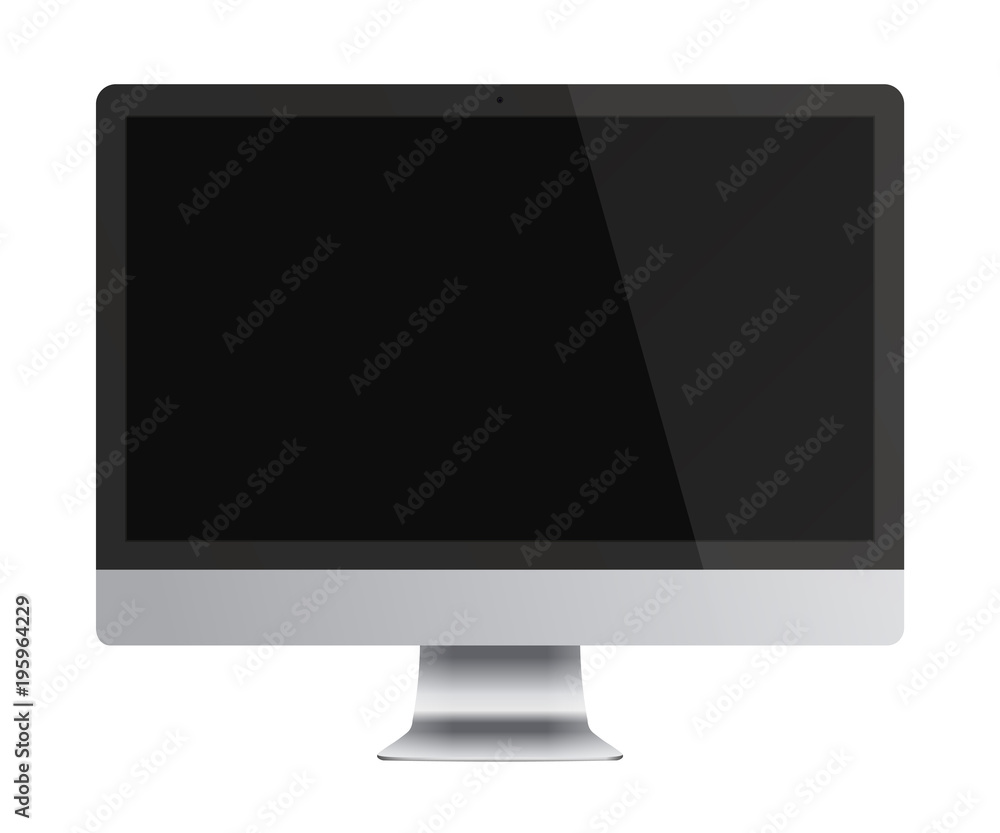 Computer monitor display with black screen isolated on white background. Vector illustration.