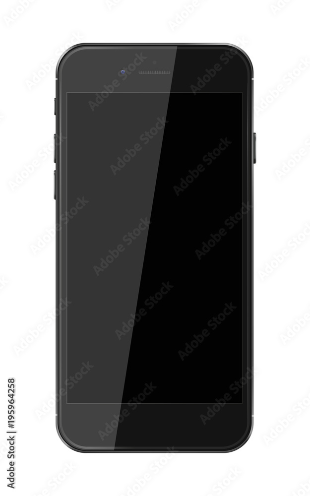 Realistic smart phone with black screen isolated on white background ...