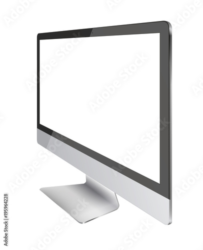 Computer monitor display with blank screen isolated on white background. Vector illustration.