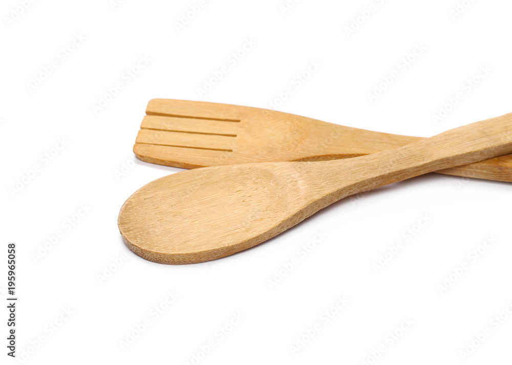 Empty wooden spoon and fork isolated on white background Empty wooden spoon and fork isolated on white background
