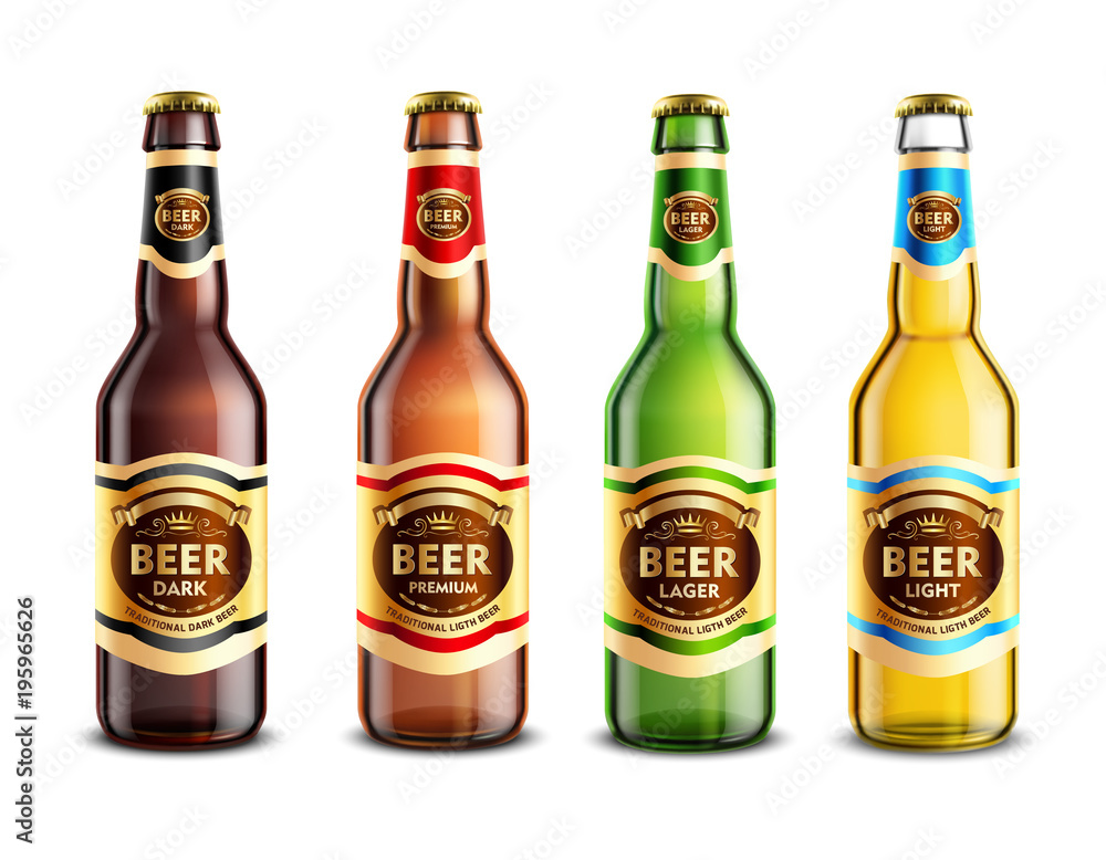 Glass Beer Bottles Realistic Set Glass Beer Bottles Realistic Set