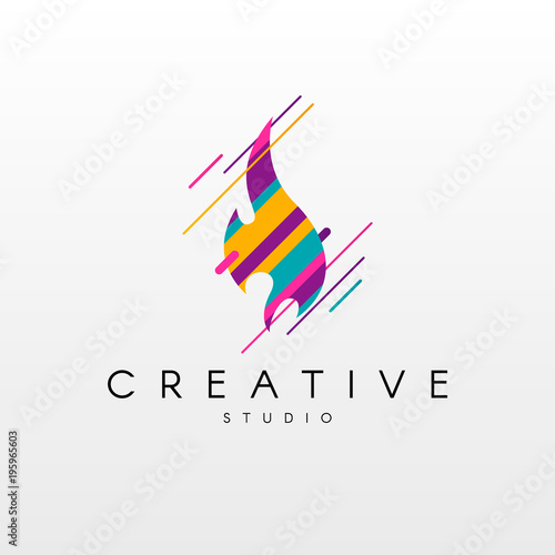 Fire logo.  Abstract Fire logo design, made of various geometric shapes in color. 