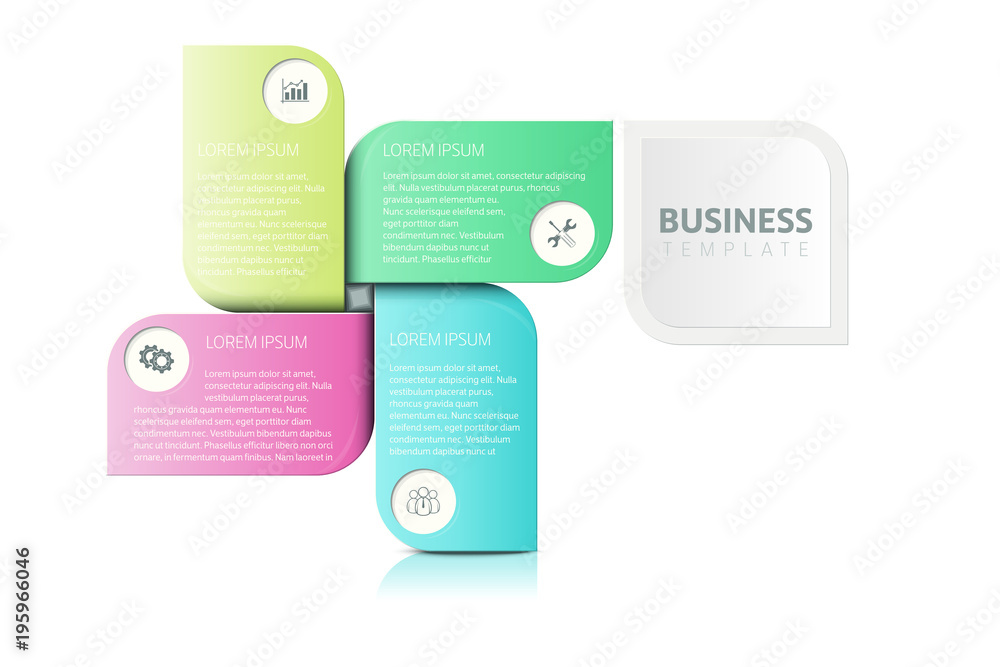 Business template with 4 steps, options or processes. Can by used for label, workflow, research, presentation, timeline. Business template with 4 steps, options or processes. Can by used for label, workflow, research, presentation, timeline.