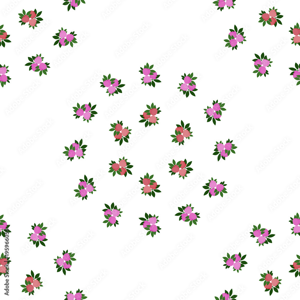 Bedding with a pattern of flowering. Seamless background with red, green and pink flowers. Veil vector illustration.