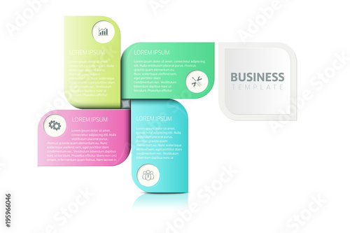 Business template with 4 steps, options or processes. Can by used for label, workflow, research, presentation, timeline.
