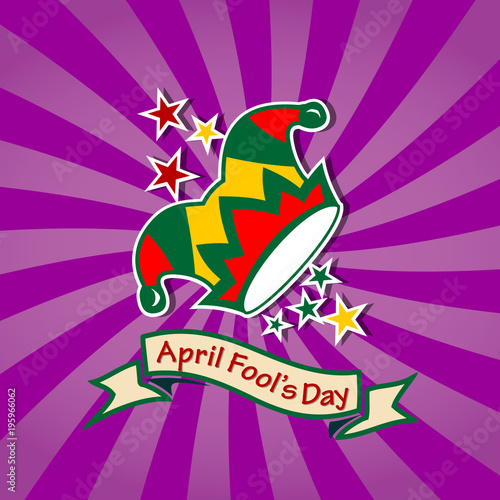April Fools Day card with jester hat. Vector illustration