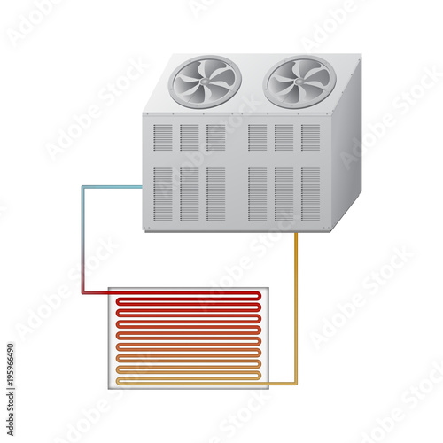 Outdoor and indoor unit chiller. The evaporator and condenser. Vector illustration.