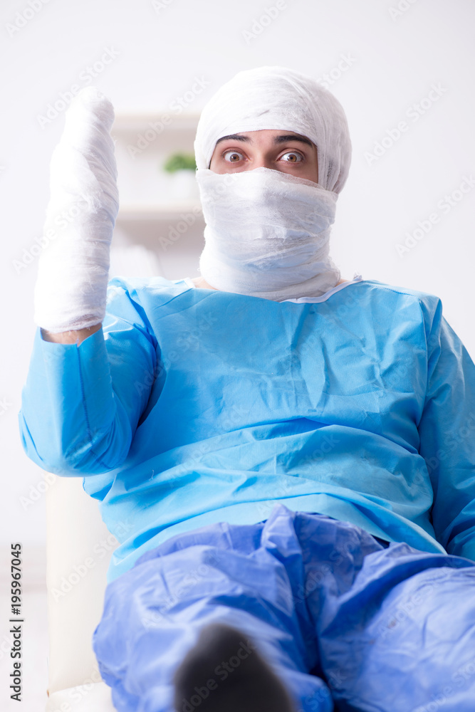 Man suffering from multiple broken bones and fractures Man suffering from multiple broken bones and fractures