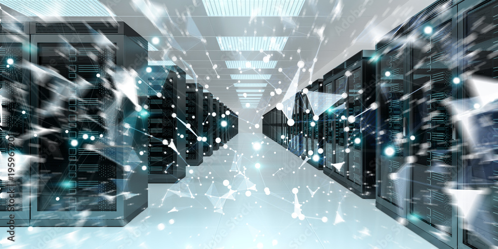 Server room center exchanging cyber datas 3D rendering Stock-Illustration |  Adobe Stock
