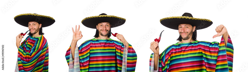 Handsome man in vivid poncho isolated on white Handsome man in vivid poncho isolated on white
