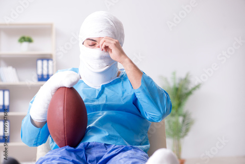 Injured american football player recovering in hospital