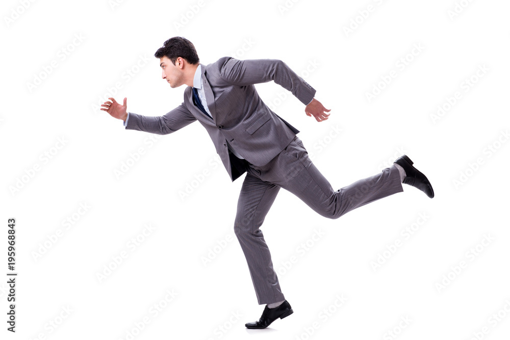 Young businessman running forward isolated on white Young businessman running forward isolated on white