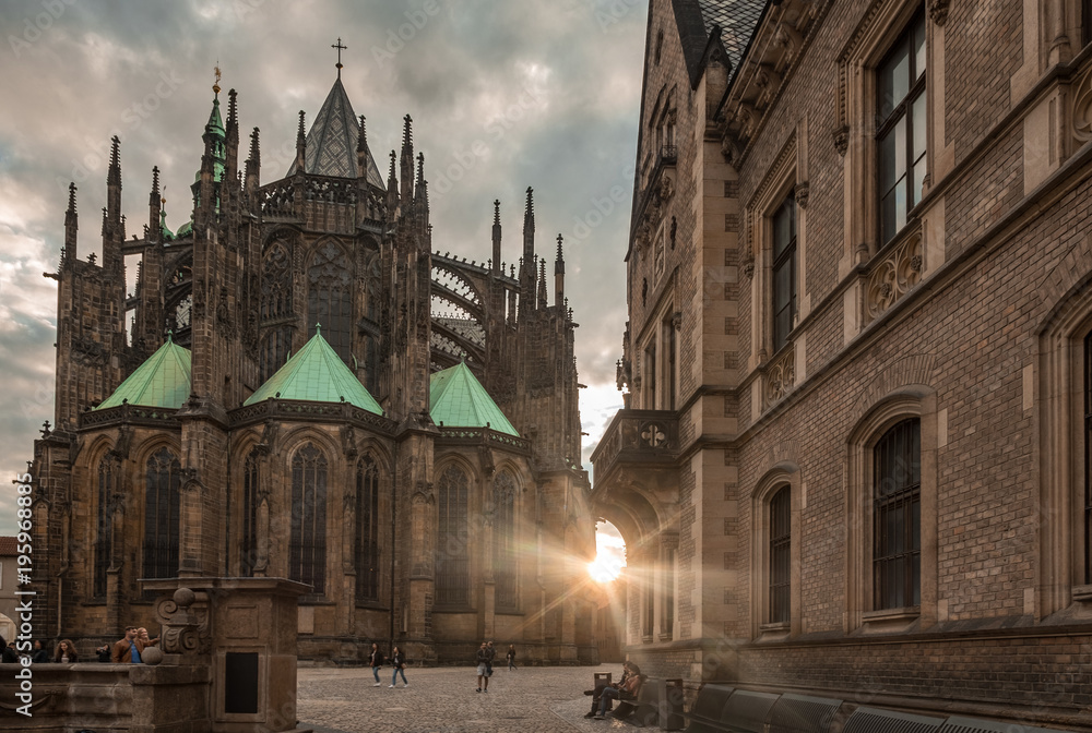 St. Vitus Cathedral in Prague Castle, Czech Republic. Taken during  sunset time