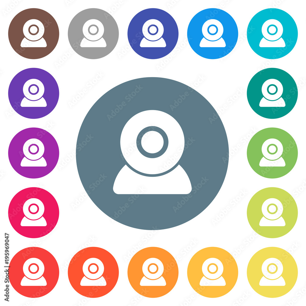 Webcam flat white icons on round color backgrounds Webcam flat white icons on round color backgrounds