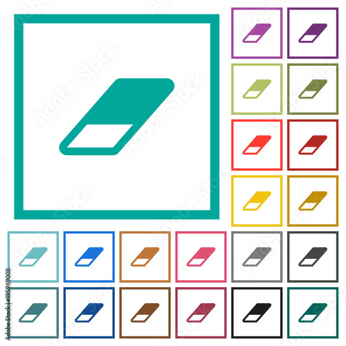 Eraser flat color icons with quadrant frames