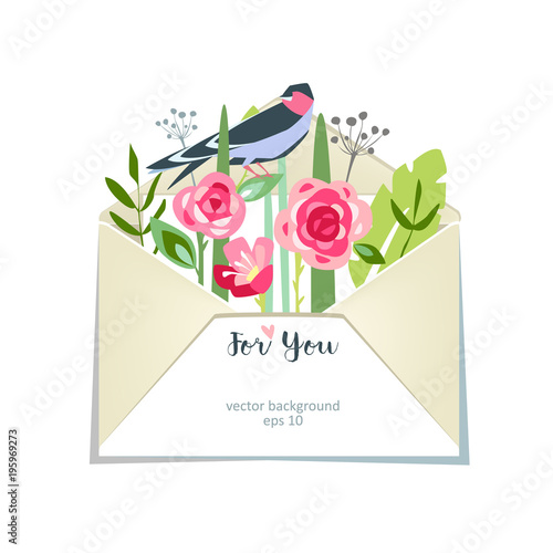Flower spring summer bouquet mail in envelope lovely gift with roses peonies