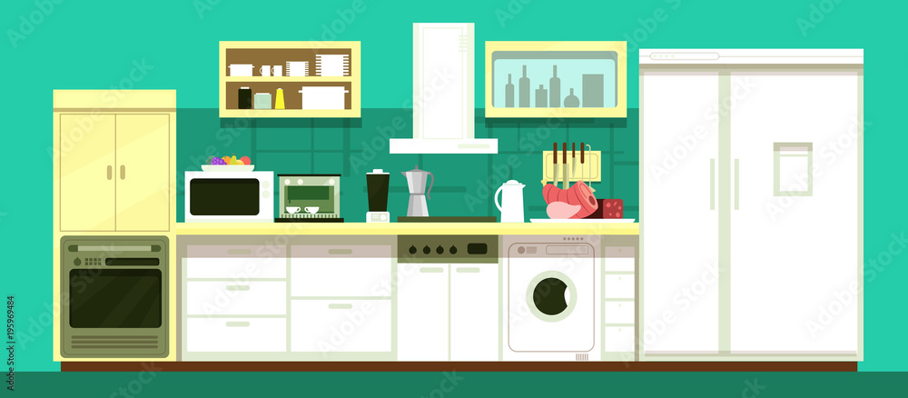 Nobody cartoon kitchen room vector interior Nobody cartoon kitchen room vector interior