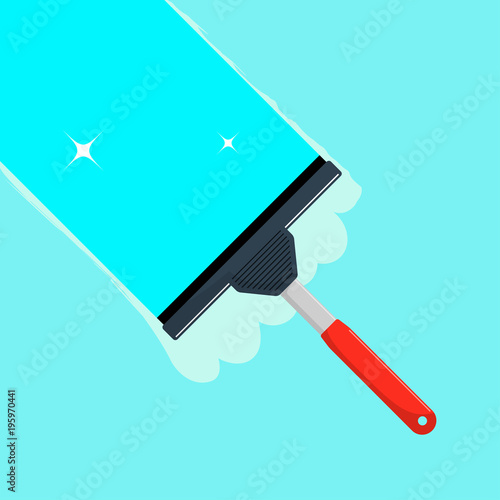 Window cleaning. Glass scraper glides over the glass, making it clean. Window cleaning service concept. Vector illustration in flat style.