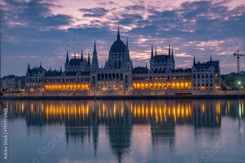 Dawn twilight shot of the Hungarian Parliament