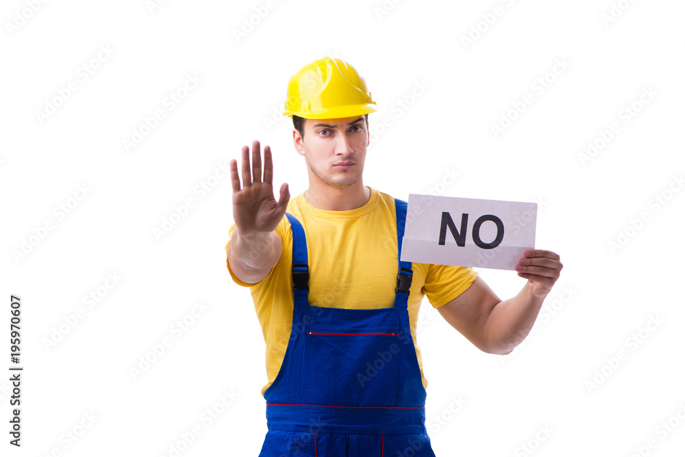Worker responding negatively no isolated on white Worker responding negatively no isolated on white
