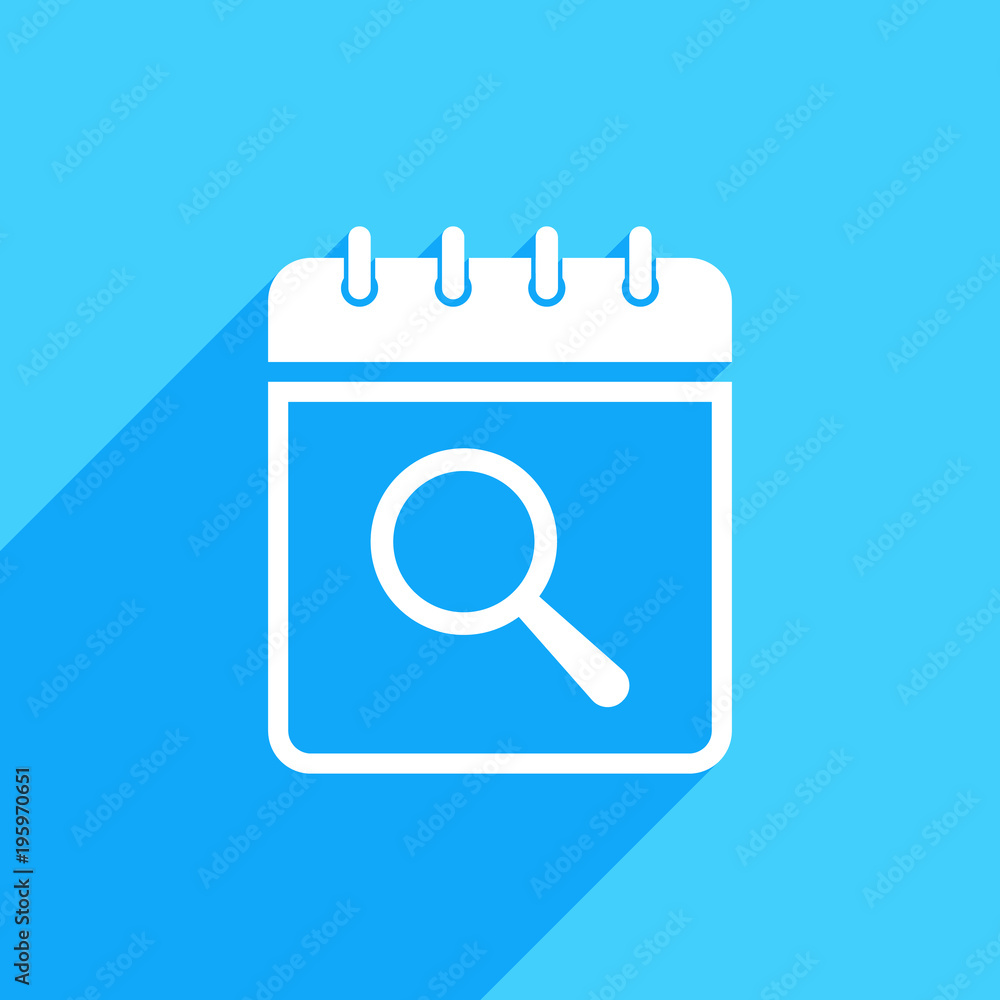 Calendar icon with research sign. Calendar icon and explore, find, inspect concept Calendar icon with research sign. Calendar icon and explore, find, inspect concept