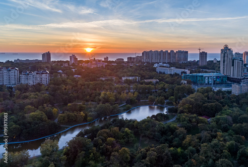 Aerial shot of Victory Park in Odessa