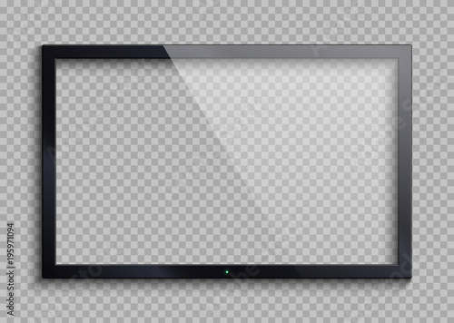 Empty tv frame with reflection and transparency screen isolated. Lcd monitor vector illustration