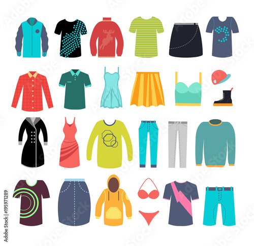 Female and male clothes and accessories. Vector clothing fashion collection