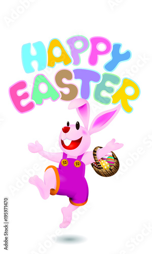Easter day vector with a cute rabbit. Isolated.