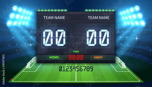 Stadium electronic sports scoreboard with soccer time and football match result display