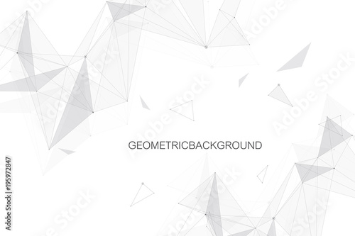 Geometric graphic background communication. Big data complex with compounds. Perspective backdrop. Minimal array. Digital data visualization. Scientific cybernetic vector illustration.