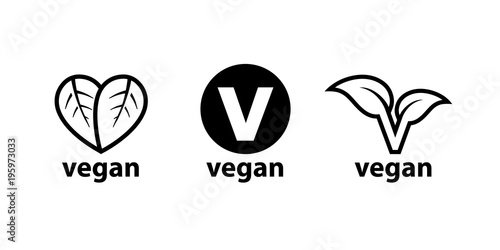 Photo Plant based vegan diet symbols set of 3 label icons