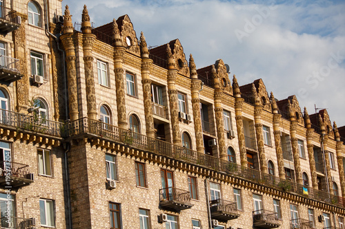 Facade of the building built in Soviet times. Kiev, Ukraine