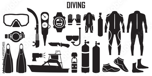 diving, scuba ,dive, water, sea, sport, mask, illustration, snorkel, diver  illustration flat icons. mono vector symbol photo