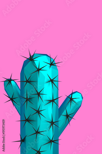 One green blue cactus low poly style 3D illustration