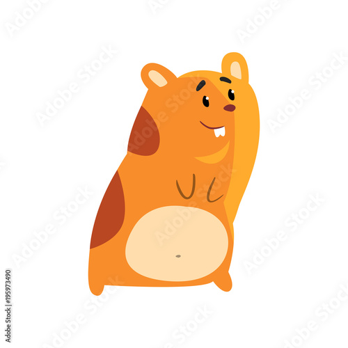 Cute smiling cartoon hamster character, funny brown rodent animal pet vector Illustration on a white background